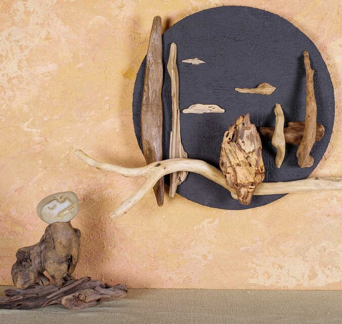 流木で描く山水画（M size）流木アート、壁装飾、円形 ＃5 | iichi