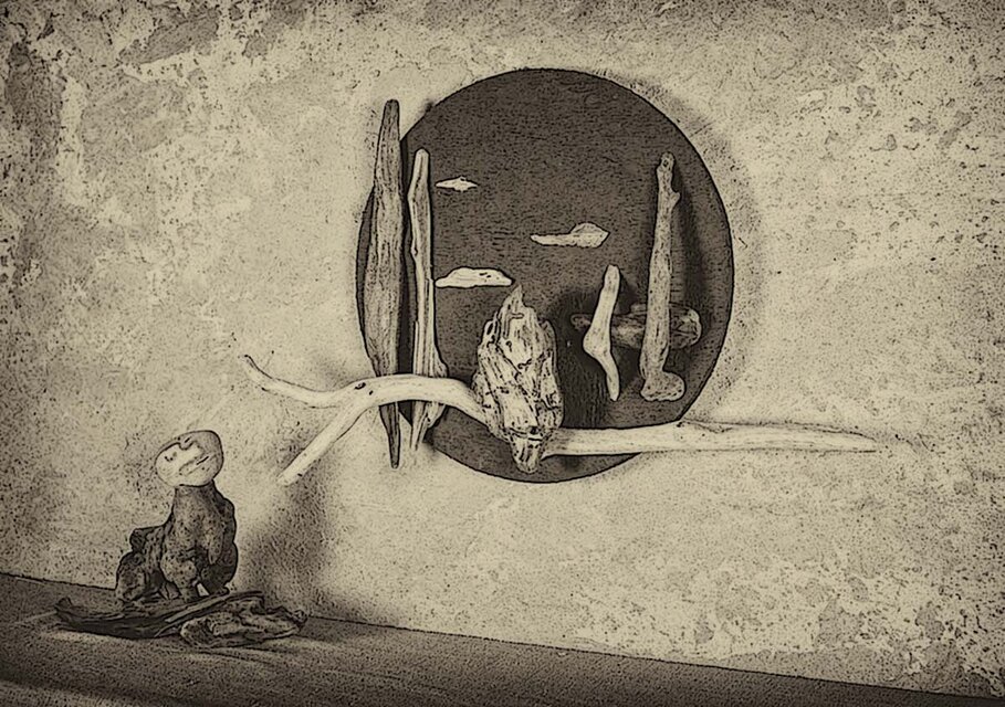 流木で描く山水画（M size）流木アート、壁装飾、円形 ＃5 | iichi