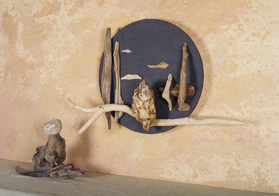 流木で描く山水画（M size）流木アート、壁装飾、円形 ＃5 | iichi