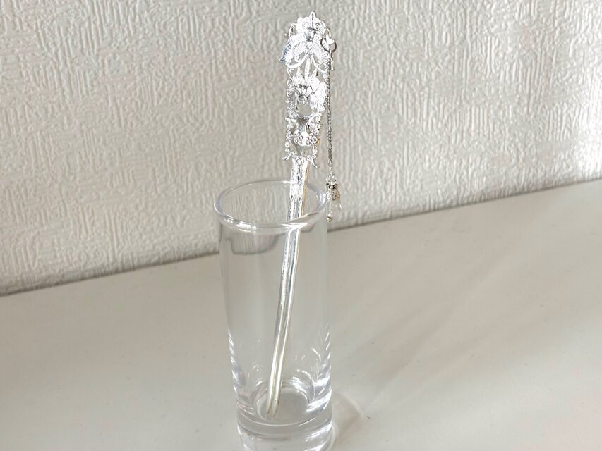 美術品 銀 シルバー 赤 鶴と花の模様 韓国 七宝 エミール・ガレ「桜文花瓶」《アンティックかとう》