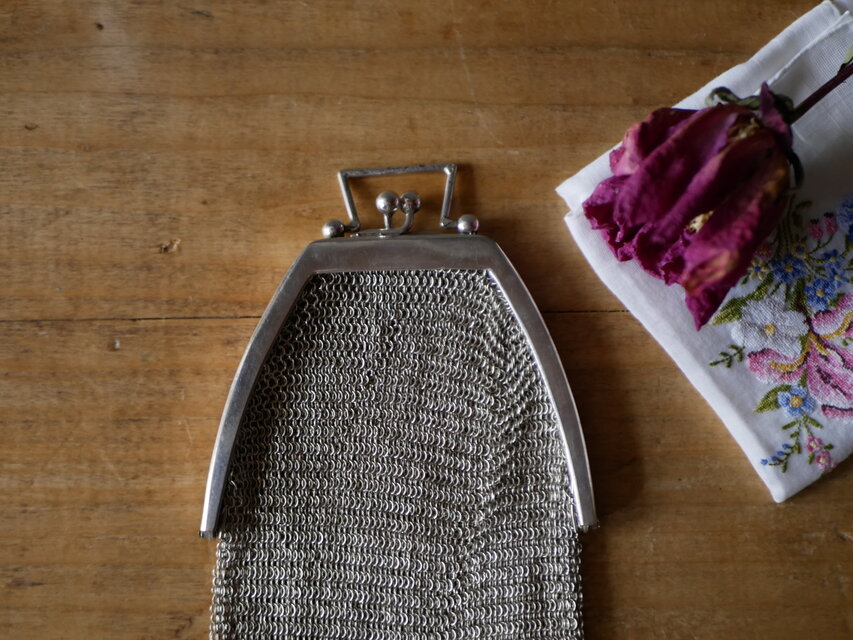 純銀 シャトレーンバッグ メッシュバッグ フランスアンティーク