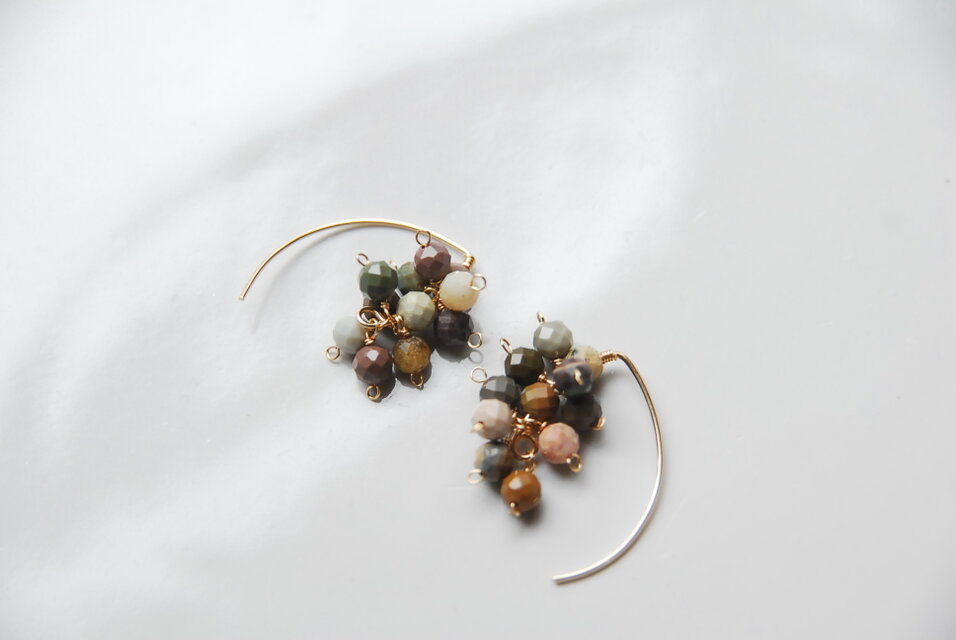 インペリアルジャスパーのマーキスフックピアス１４kgf