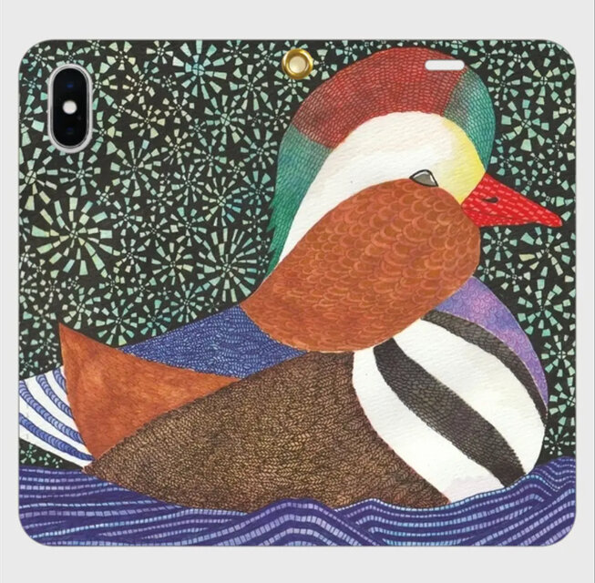 湖に映る月と音｜オシドリ・イルディオ｜帯なし手帳型iPhoneケース