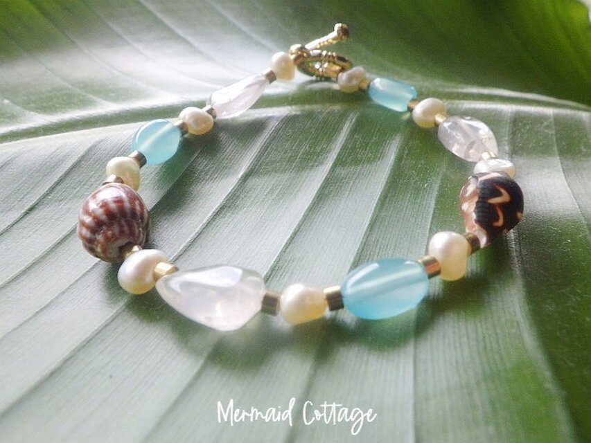 Seashell Seashore Bracelet　カルセドニー＆ローズクウォーツ