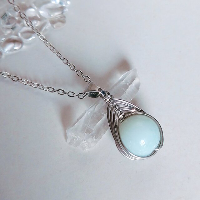 天然石】アマゾナイトのサージカルステンレス ネックレス ペンダント