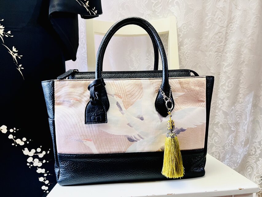 kimonobag  波と鶴　帯バッグ005