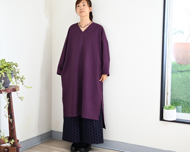 葡萄色：万能コーデのリネンワンピース：長シーズン | iichi 日々の