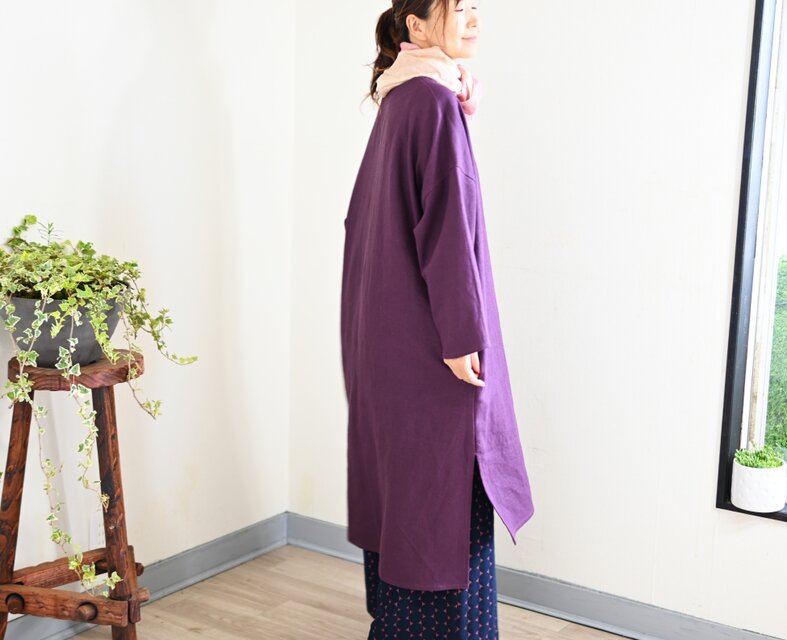 葡萄色：万能コーデのリネンワンピース：長シーズン