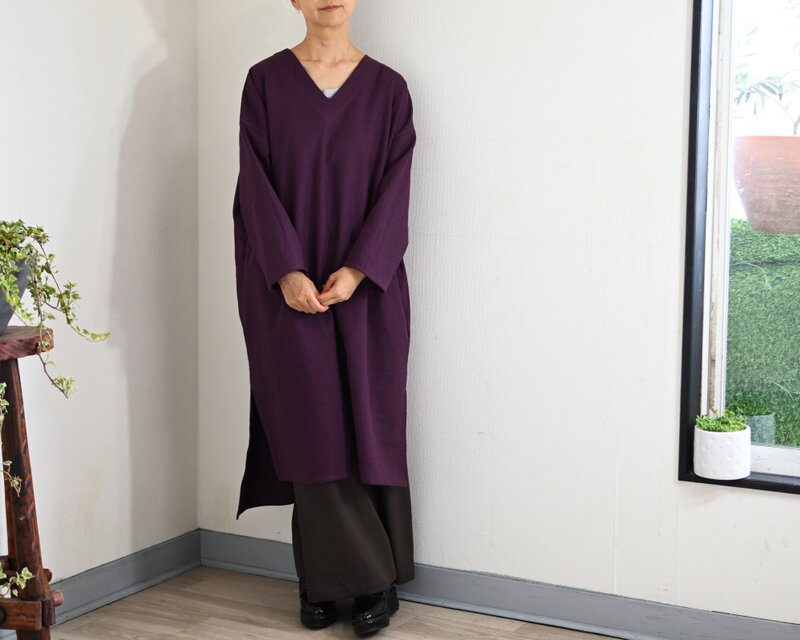 葡萄色：万能コーデのリネンワンピース：長シーズン | iichi 日々の