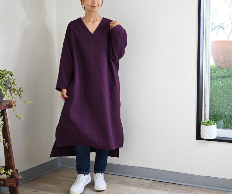 葡萄色：万能コーデのリネンワンピース：長シーズン | iichi 日々の
