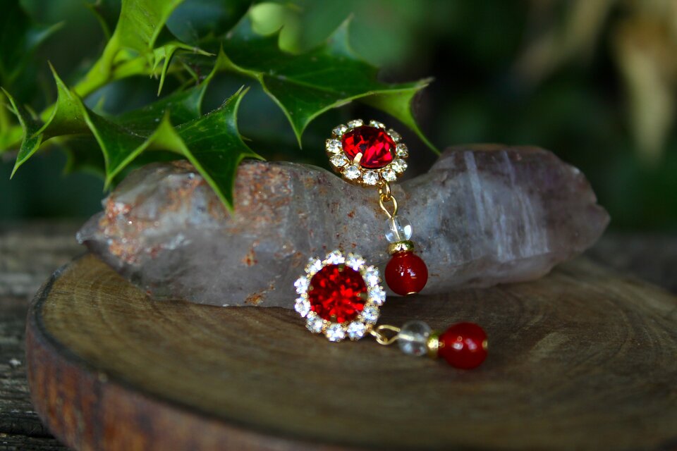 レッドラインストーンピアス　カーネリアン