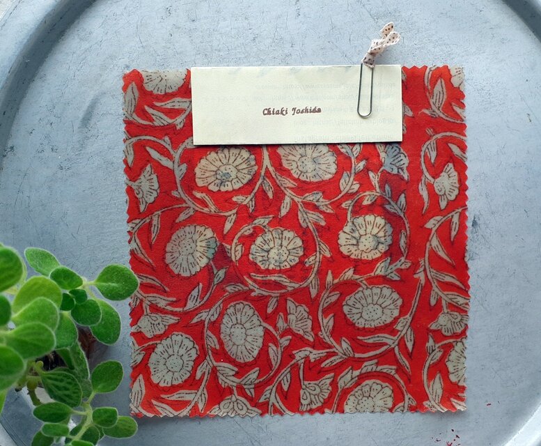 みつろうエコラップ 四角S：オレンジ　花柄 <インド綿ブロックプリント コットン みつろう エコラップ エコ>