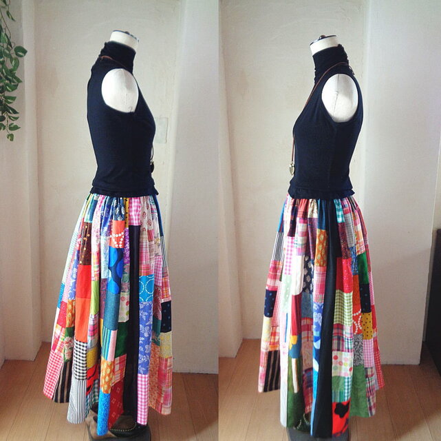 sold True colors♥絵画なパッチワーク♥ボリューム♥ロングギャザー