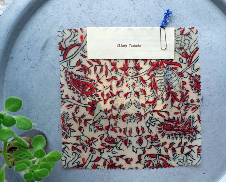 みつろうエコラップ 四角S：オレンジ×ホワイト　エスニック柄 <インド綿ブロックプリント コットン みつろう エコラップ エコ>