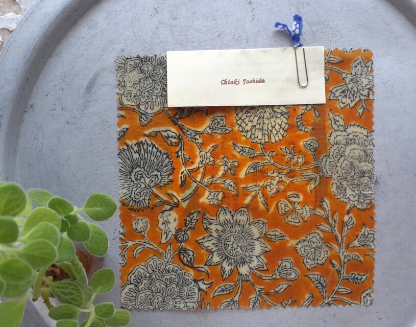 みつろうエコラップ 四角S：黄色　花柄 ひまわり<インド綿ブロックプリント コットン みつろう エコラップ エコ>のコピー