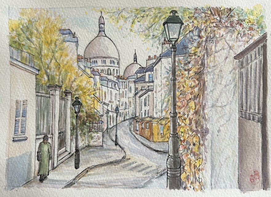 フランス パリ モンマルトル サクレ・クール寺院　原画 水彩画 風景画 フランス パリ モンマルトル サクレ・クール寺院 原画 水彩画 風景画