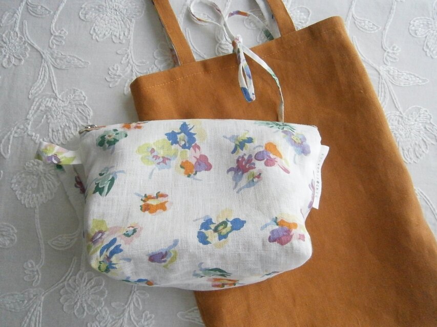 OrangeBrown×花 LinenBag＆pouch