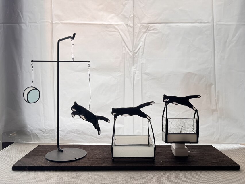 Chat noir 黒猫 おやすみライト 希少ガラス インテリア照明 | iichi