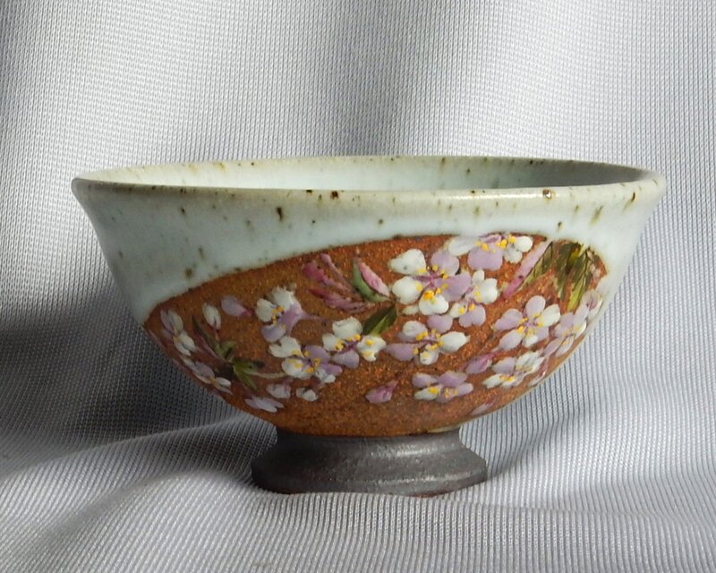 山桜図高足飯碗