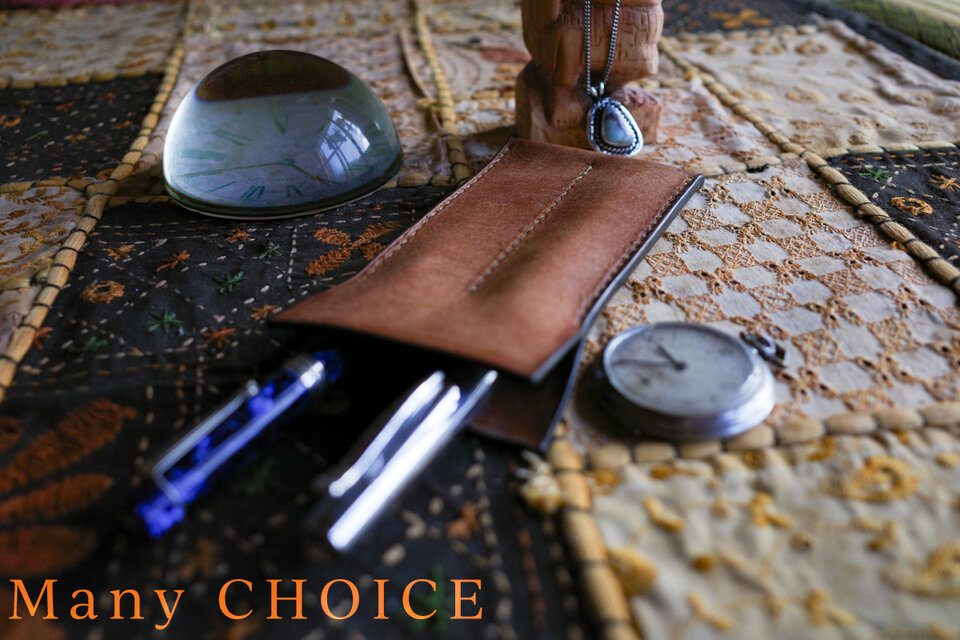 イタリアンレザー・革新のプエブロ・2本差しペンケース（ウォールナット）