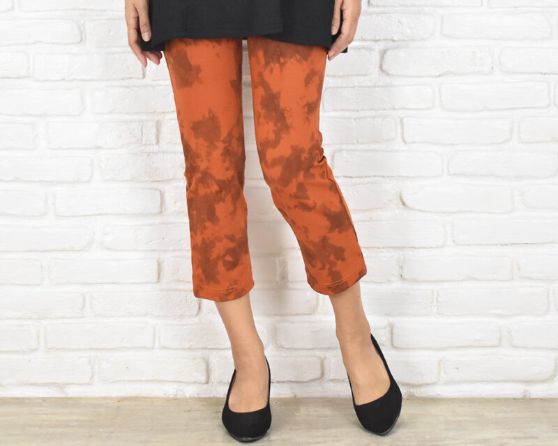 極上の穿き心地！手染めのスキニーストレートストレッチショートパンツ　オレンジブラウン　大きいサイズあり