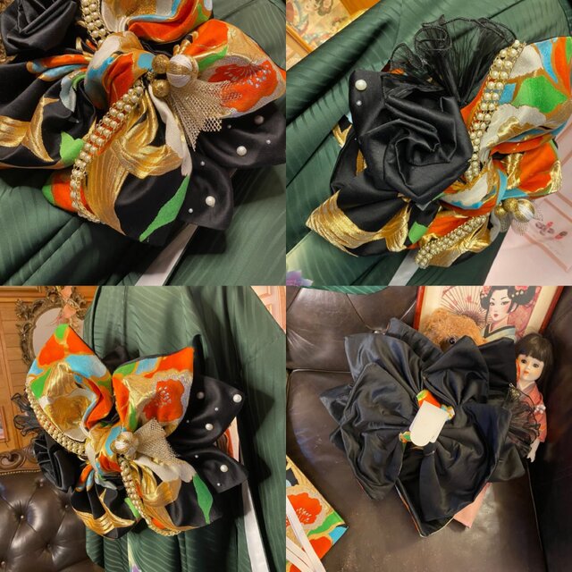 振袖 着物 ロングワンピース ドレス 2部式ローズ/バラ作り帯 リメイク