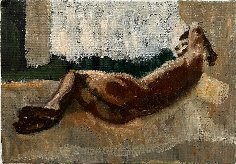 16×23㎝「真昼の光の中のヌード2」サムホール・油彩・原画 | iichi