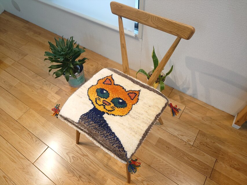 ペルシャギャッベ ミニマット 横39.5x37cm 猫 オレンジ T5837 | iichi