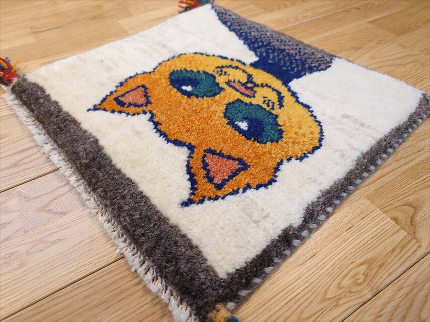 ペルシャギャッベ ミニマット 横39.5x37cm 猫 オレンジ T5837 | iichi