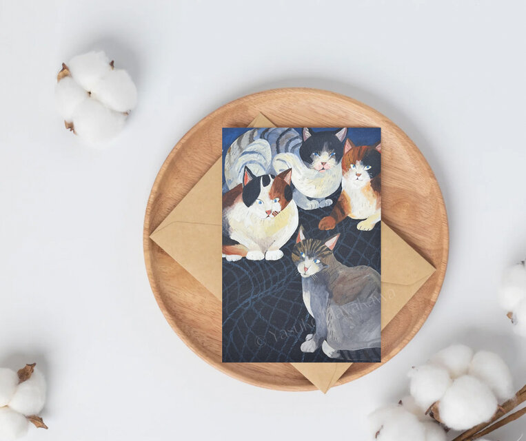 【原画】『苔むした猫』＋ポストカードセット✕3 ポストカード3枚セット［ケント紙プリント/複製］ | mamekoro