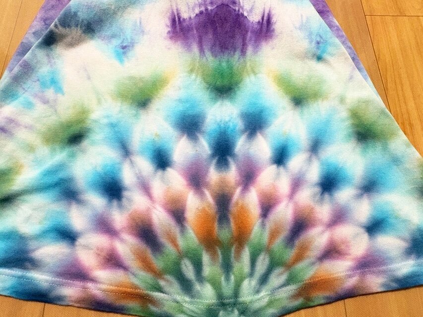 タイダイ 長袖 Tシャツ Lサイズ 曼荼羅模様 ブルー×パープル ムラ染め