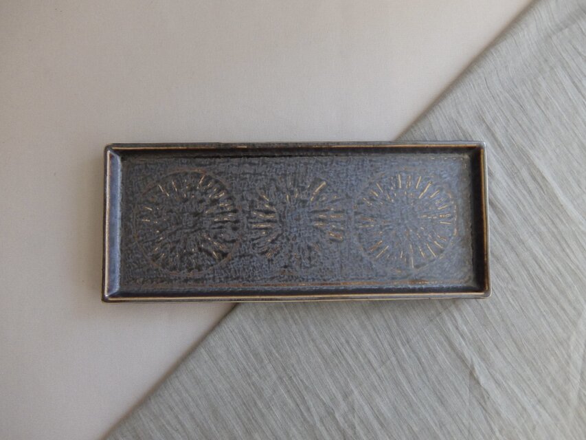 孔雀　切立三品長皿　花火