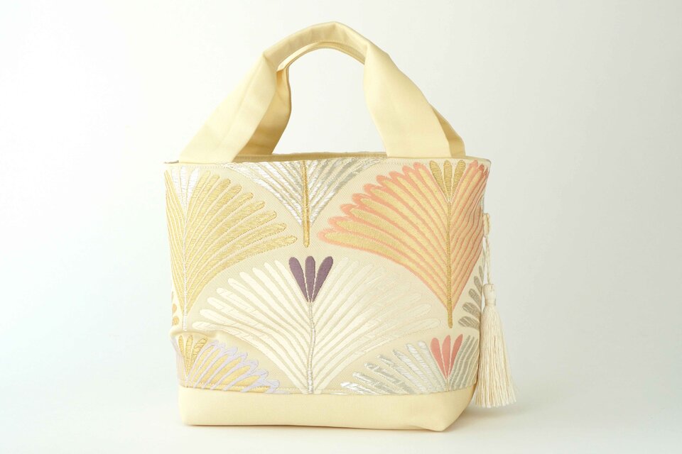 帯(束ね熨斗)リメイクハンドメイドおしゃれトートバッグ 帯リメイク トートバッグ 横型 A４ファイル おしゃれ