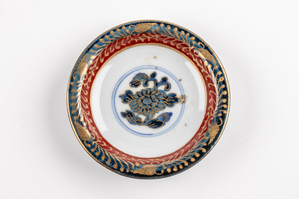古伊万里 染錦菊花文小皿 豆皿 江戸後期 E961
