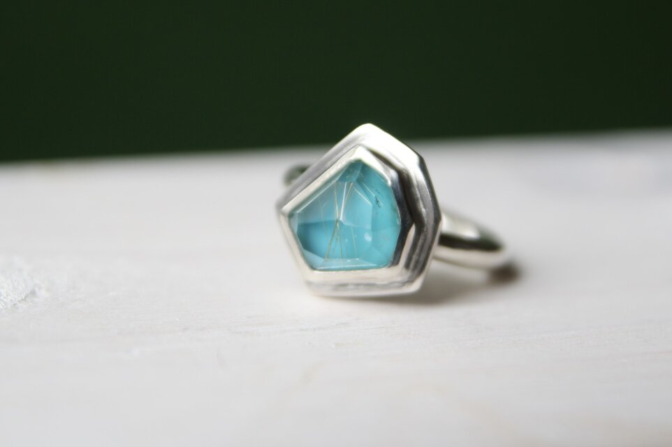 ルチルクォーツ × トルコ石　silverリング
