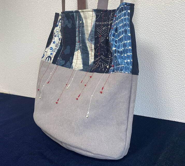 パッチワークデザインナイロンバッグ コットンナイロンリップ パッチワーク 2WAY BAG（トートバッグ