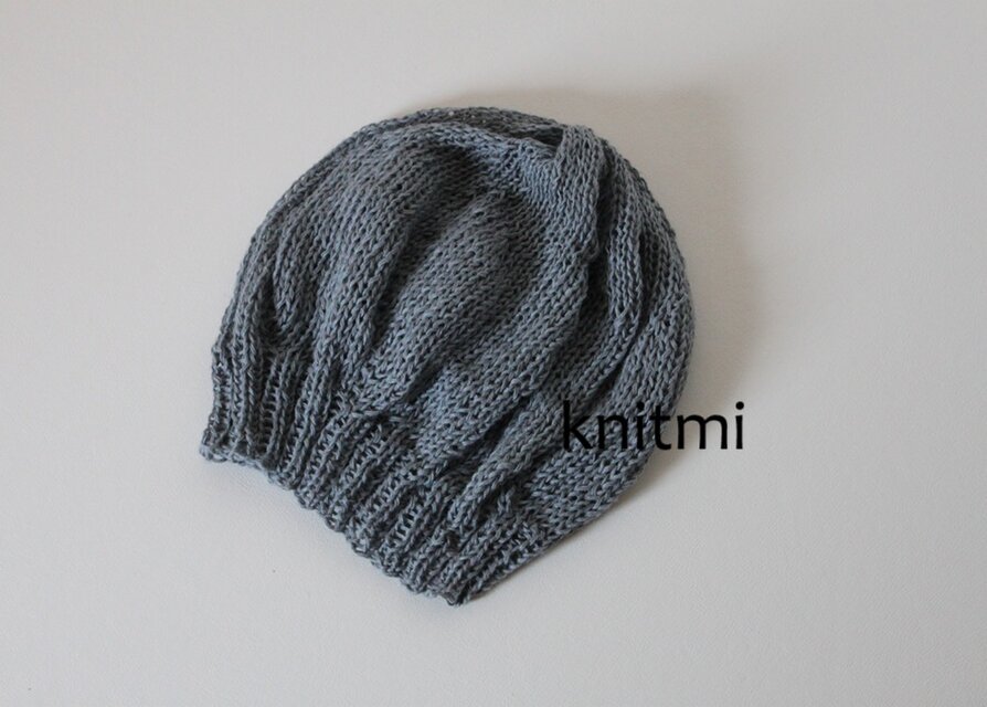 オールシーズン【北欧リネン100%】 ゆるっと涼しいニットベレー帽　しめつけなし★麻　グレー