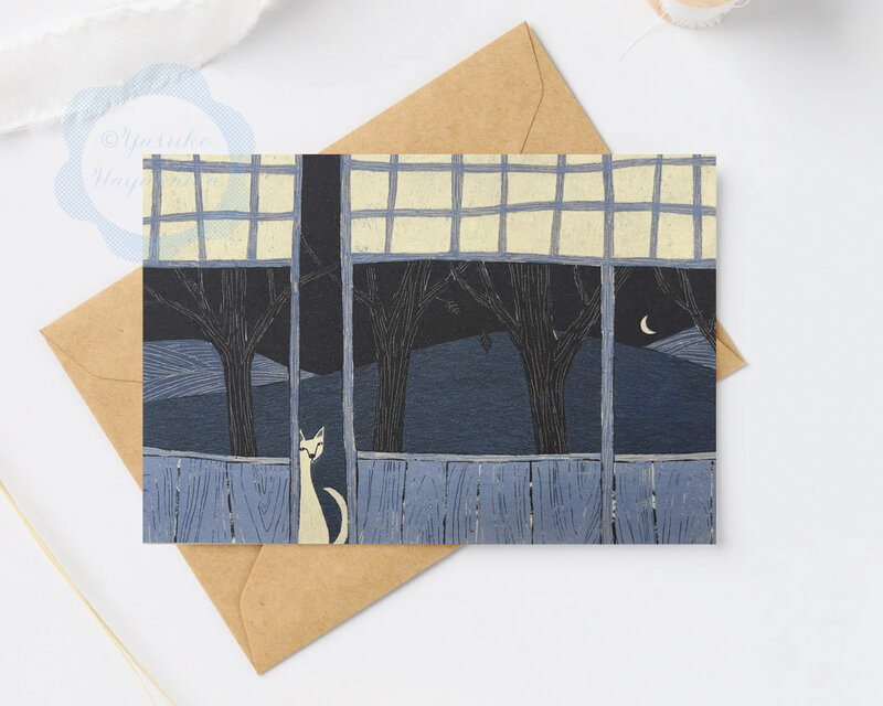 （27）白猫と三日月　ポストカード　3枚セット