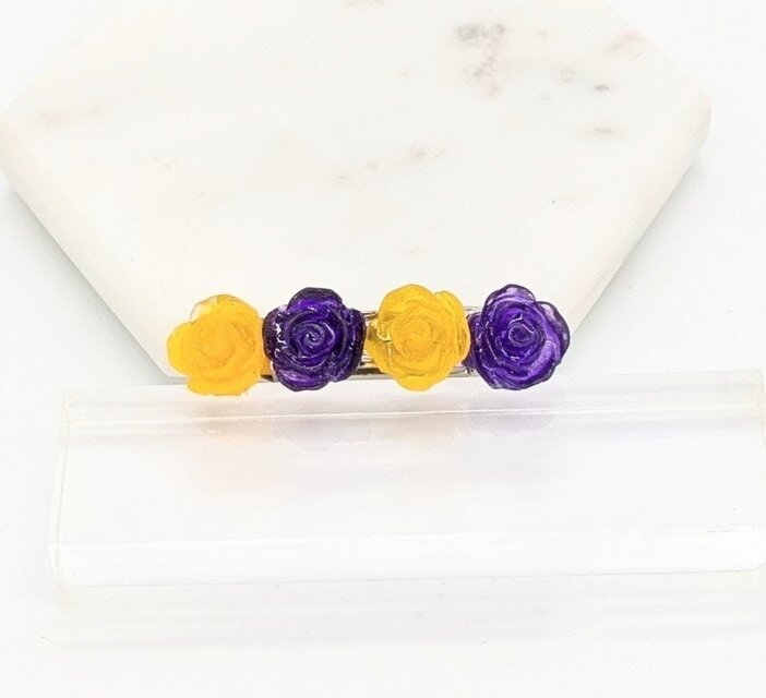 黄色と紫の薔薇のヘアバレッタ
