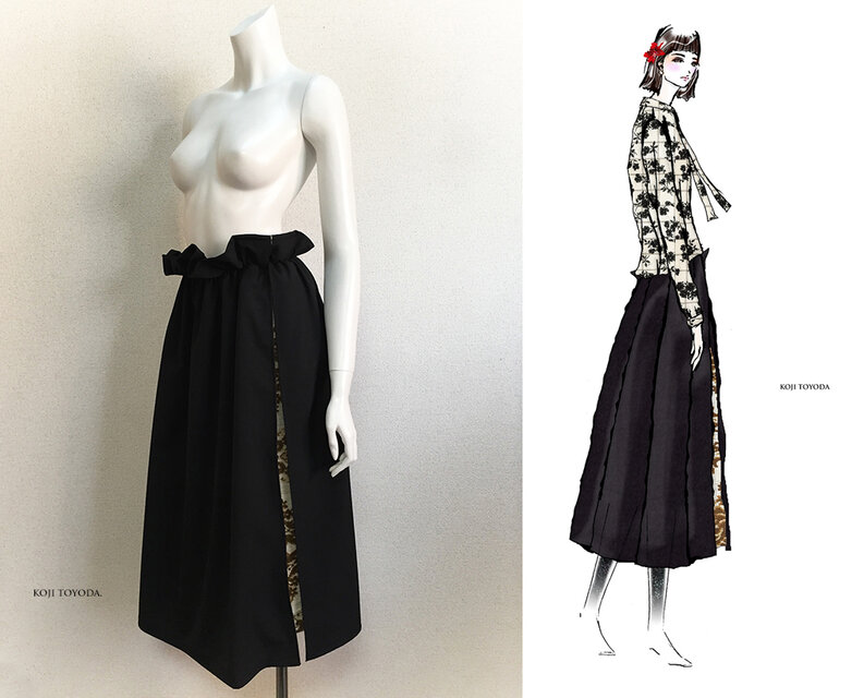 【1点もの・デザイン画付き】ハイウエストゴブラン織りボックスプリーツ風フレアースカート（KOJI TOYODA）
