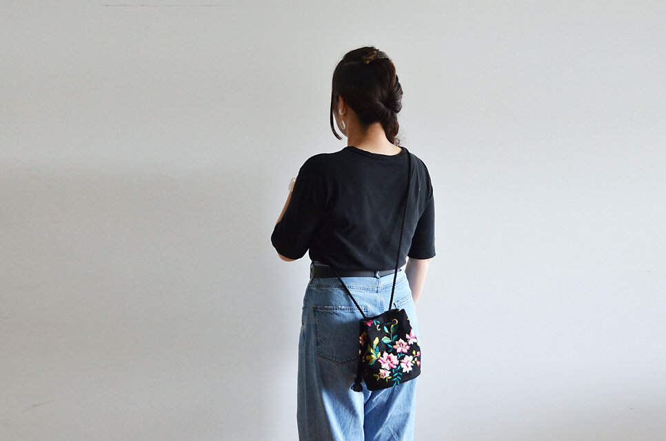 数量限定! イタリア製 チュール刺繍 ベージュブラック 2way ポシェット