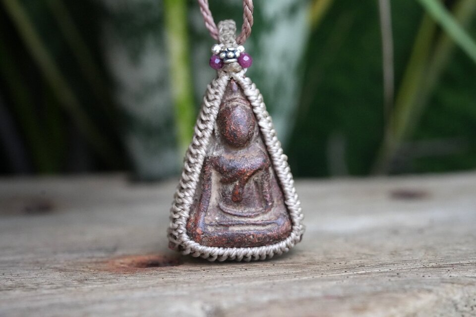 アンティーク粘土★仏陀様 マクラメネックレス2447