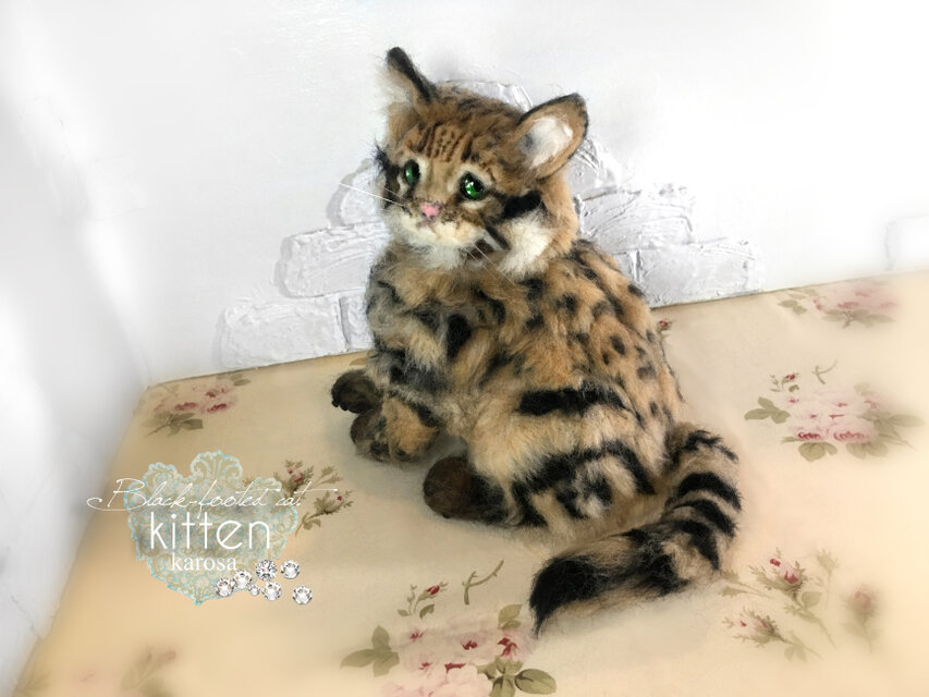 サーカス猫　黒白猫のアートドール　【ハンドメイド】猫　ぬいぐるみ　羊毛フェルト サーカス猫 黒白猫のアートドール 猫 ぬいぐるみ 羊毛フェルト