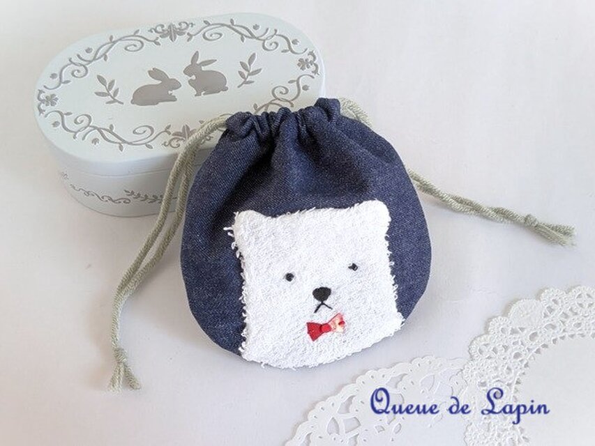 可愛い白くまのミニ巾着（ブルーデニム）