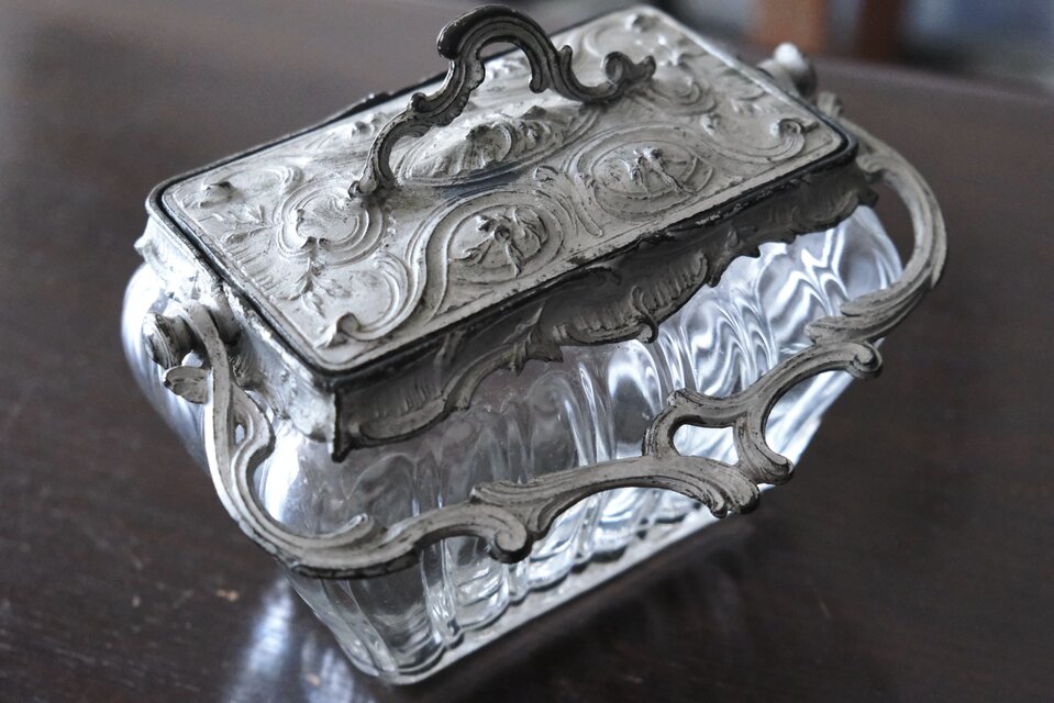 ガラス クリスタル ビスケットジャー アールヌーボー フランス