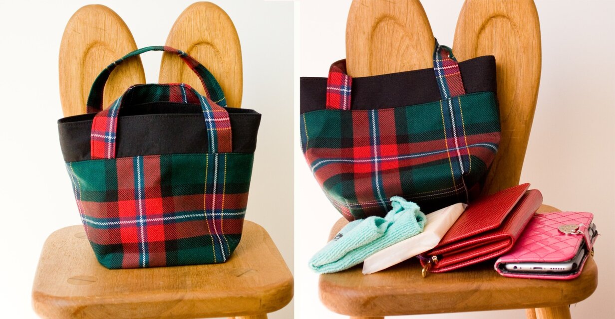 タータンチェックのミニトートバッグ【Morgan(青チェック）】 | iichi