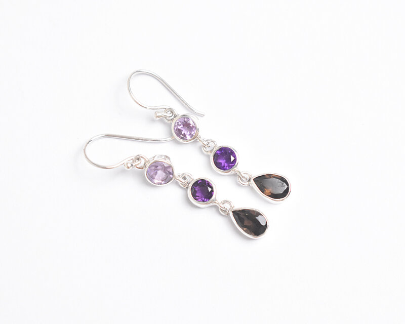 アメジスト＆スモーキークォーツ シルバーピアス 天然石ピアス