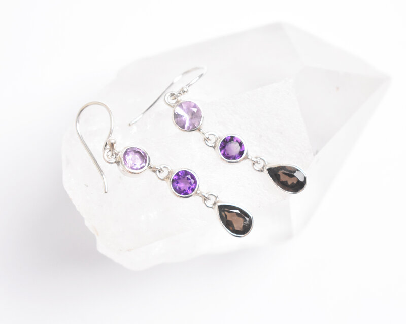 アメジスト＆スモーキークォーツ シルバーピアス 天然石ピアス