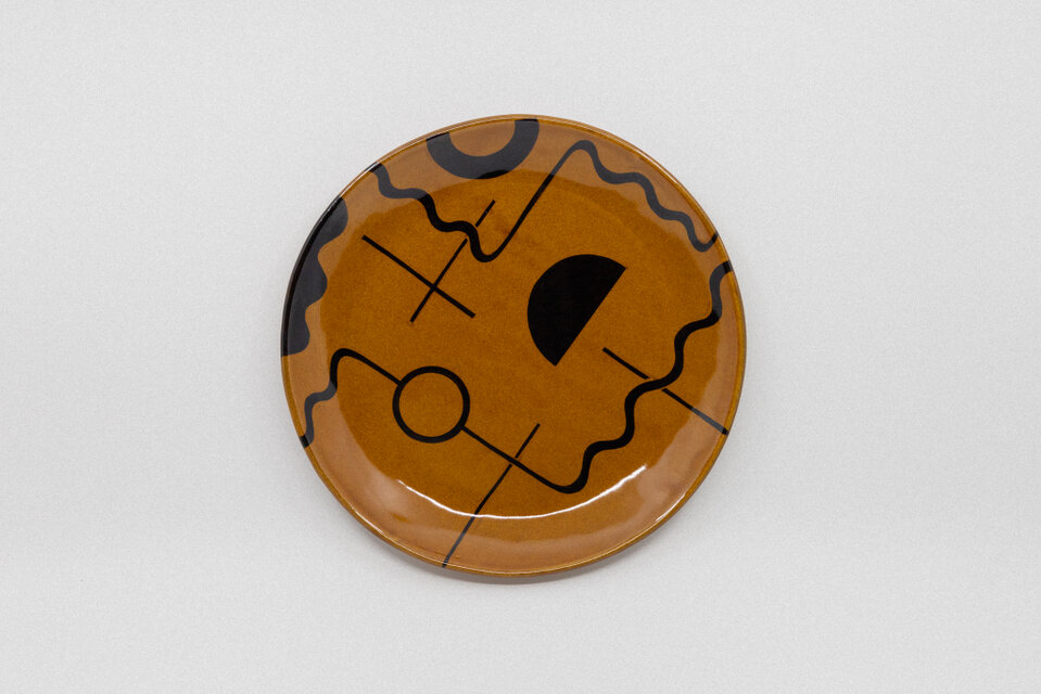 【飴釉】8寸平皿 -GEOMETRIC-