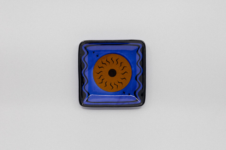 【飴釉＆コバルト】四角皿(大) -Shams #2-